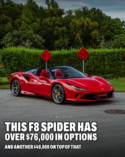 F8 Spider carousel, slide one: over $76,000 in options
